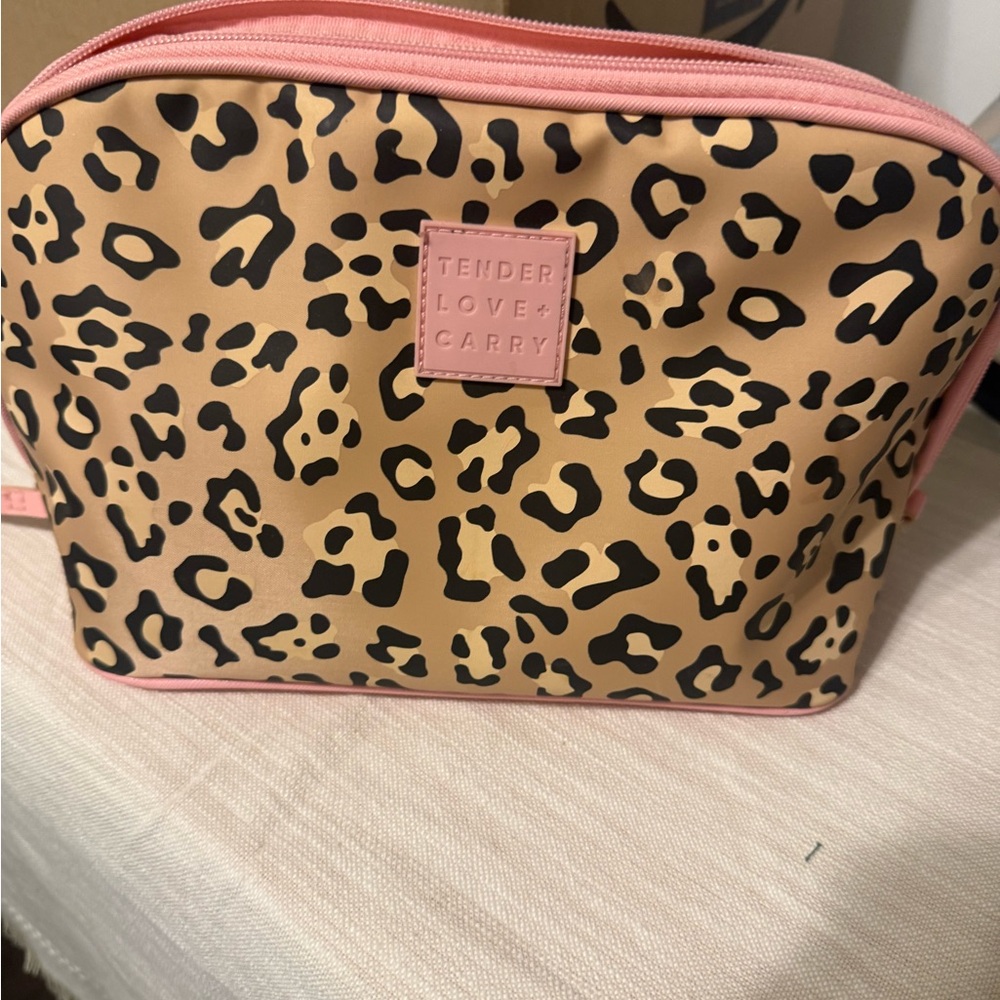 Pink Trim Leopard Print Cosmetic Bag